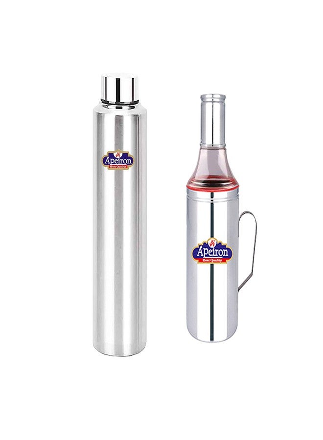 Apeiron Stainless Steel Fridge Bottle | 1000ml | Silver | Leak Proof (Bottle + 1000ml red Dispenser with handle) - Image 1